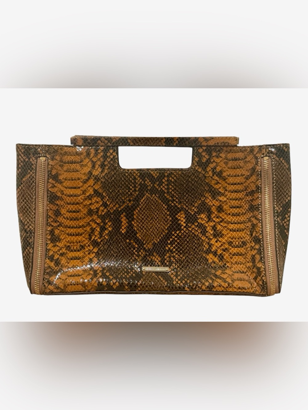 Rebecca Minkoff Brown Snake-Print Clutch - Picture 6 of 10